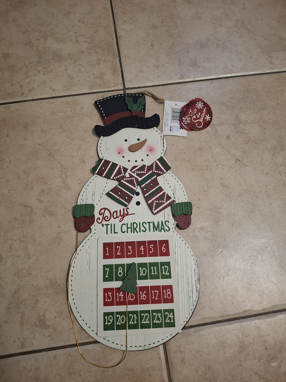 Holiday Snowman Countdown Plaque - White/Red/Green